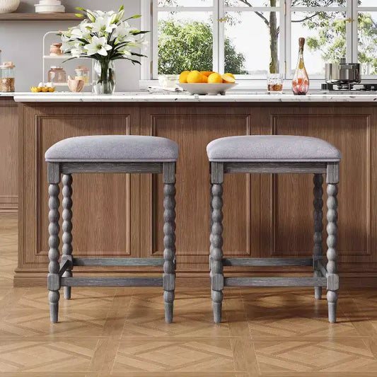 Sgabelli da bancone rustici in legno di acacia senza schienale con seduta imbottita