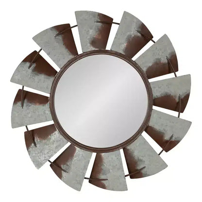 32" Millbrook Windmill Metal Wall Mirror Silver - Kate and Laurel: Galvanized, Rustic Accent, No Assembly Required