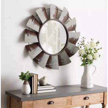 Specchio da Parete Rotondo in Metallo a Mulinello da 32" – Stile Rustico da Fattoria