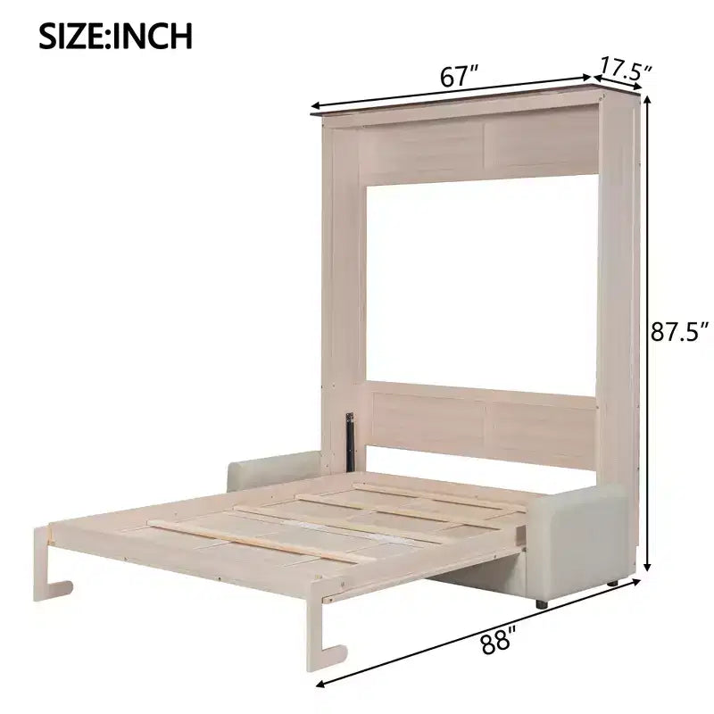 Letto a scomparsa Queen Size con divano e luci LED – Beige