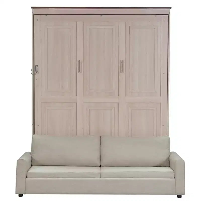 Letto a scomparsa Queen Size con divano e luci LED – Beige