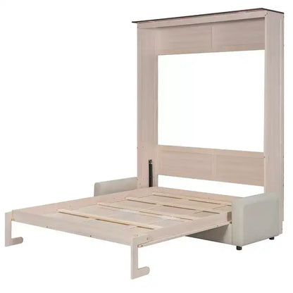 Letto a scomparsa Queen Size con divano e luci LED – Beige