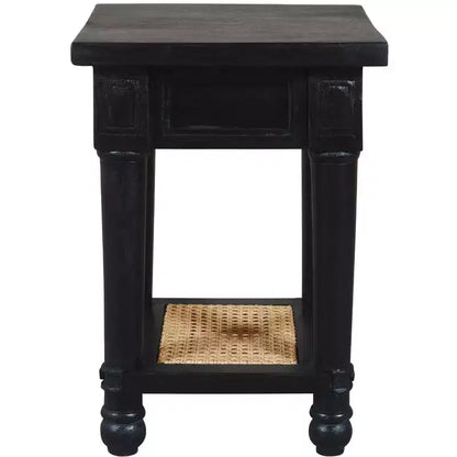HomeRoots 20 Black And Natural Solid Wood And Cane Square End Table With Shelf