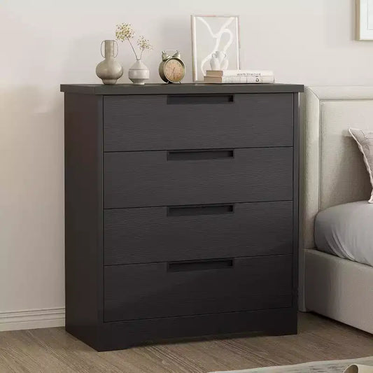 Acekool Black 4-Drawer Dresser with Embedded Handle Design, Spacious Chest for Bedroom, Living Room, Nursery, Hallway, Entryway