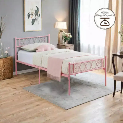 Struttura letto a piattaforma in metallo per letto singolo con testiera e pediera