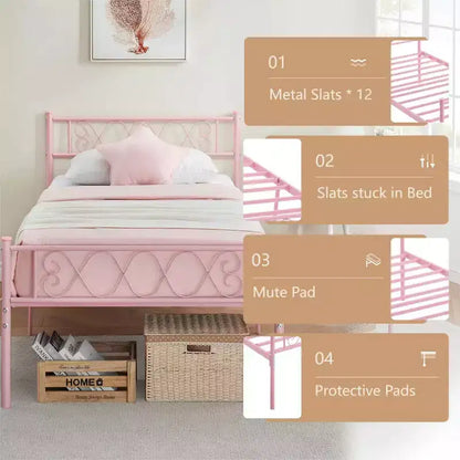 Struttura letto a piattaforma in metallo per letto singolo con testiera e pediera