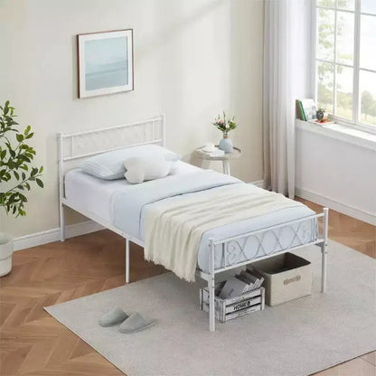Struttura letto a piattaforma in metallo per letto singolo con testiera e pediera