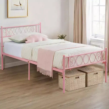 Struttura letto a piattaforma in metallo per letto singolo con testiera e pediera