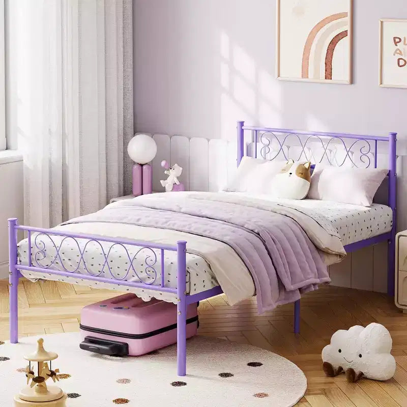 Struttura letto a piattaforma in metallo per letto singolo con testiera e pediera