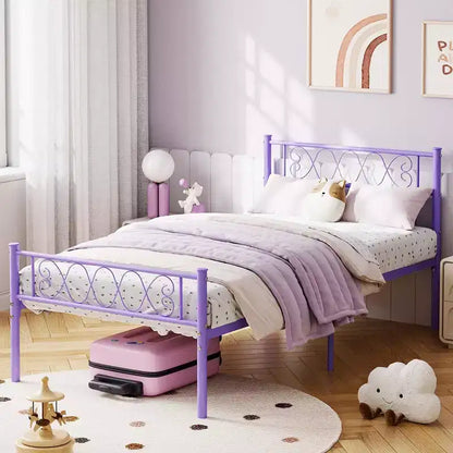 Struttura letto a piattaforma in metallo per letto singolo con testiera e pediera