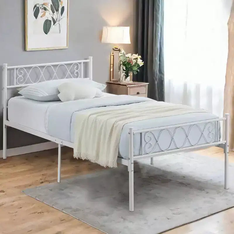 Struttura letto a piattaforma in metallo per letto singolo con testiera e pediera