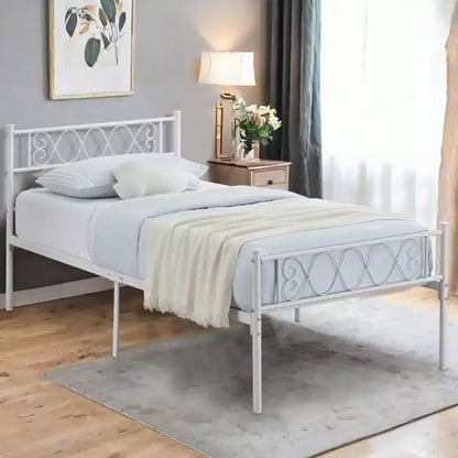 Struttura letto a piattaforma in metallo per letto singolo con testiera e pediera