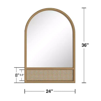 Specchio a muro ad arco con cornice in legno di rattan, 91x61 cm, marrone