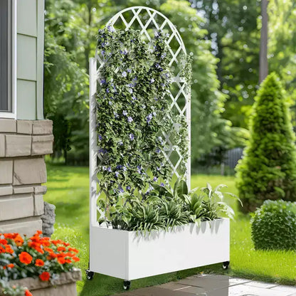 MAYEERTY Planter Box with Trellis Iron White Arch Louvered Classic Style 72x35x16in 3-Piece Set