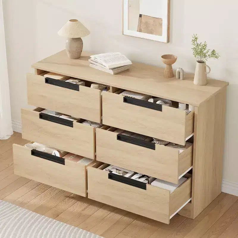 Cassettiera per camera da letto con 6 cassetti, comò in legno per armadio, mobile contenitore per corridoio, soggiorno e ufficio