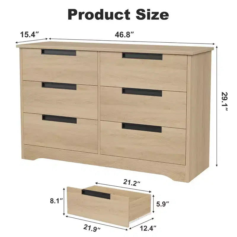 Cassettiera per camera da letto con 6 cassetti, comò in legno per armadio, mobile contenitore per corridoio, soggiorno e ufficio