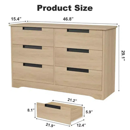 Cassettiera per camera da letto con 6 cassetti, comò in legno per armadio, mobile contenitore per corridoio, soggiorno e ufficio