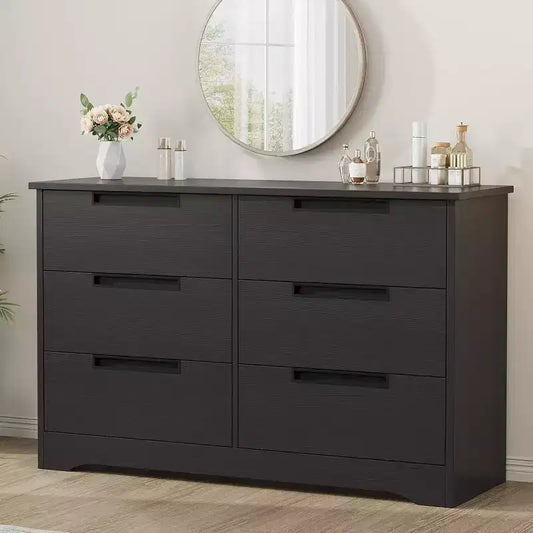 Dresser for Bedroom with 6 Drawers Wooden Chest of Drawers for Closet Dresser Storage Unit Organizer for Hallway Living Room and Office