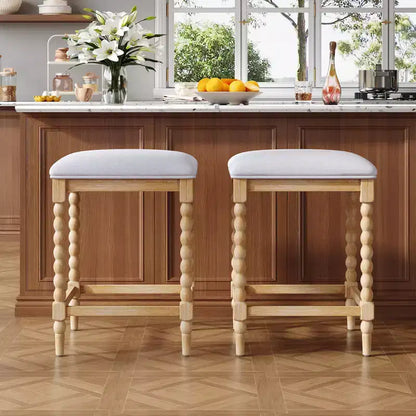 Sgabelli da bancone rustici in legno di acacia senza schienale con seduta imbottita