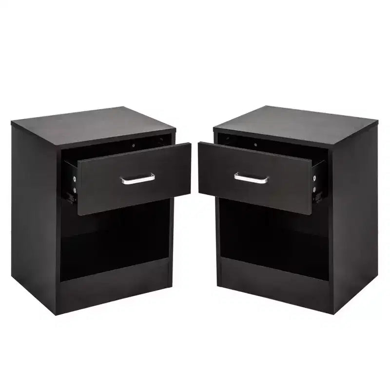 Comodino nero a 1 cassetto, set da 2