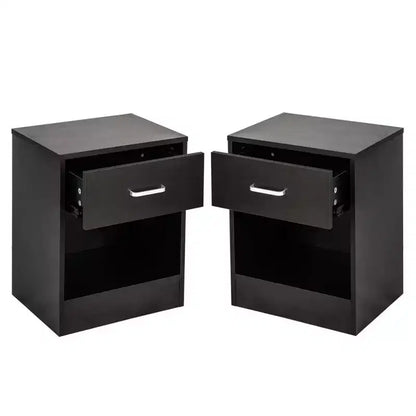 Comodino nero a 1 cassetto, set da 2