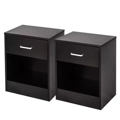 Comodino nero a 1 cassetto, set da 2