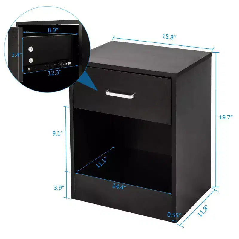 Comodino nero a un cassetto