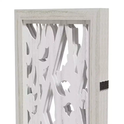 Divisorio in legno intagliato floreale – Paravento pieghevole a 3 pannelli, bianco