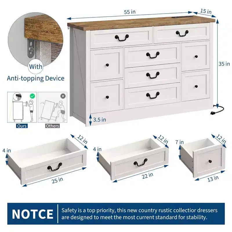 Cassettiera a 9 cassetti con maniglie in metallo – Struttura in legno, contenitore multiuso