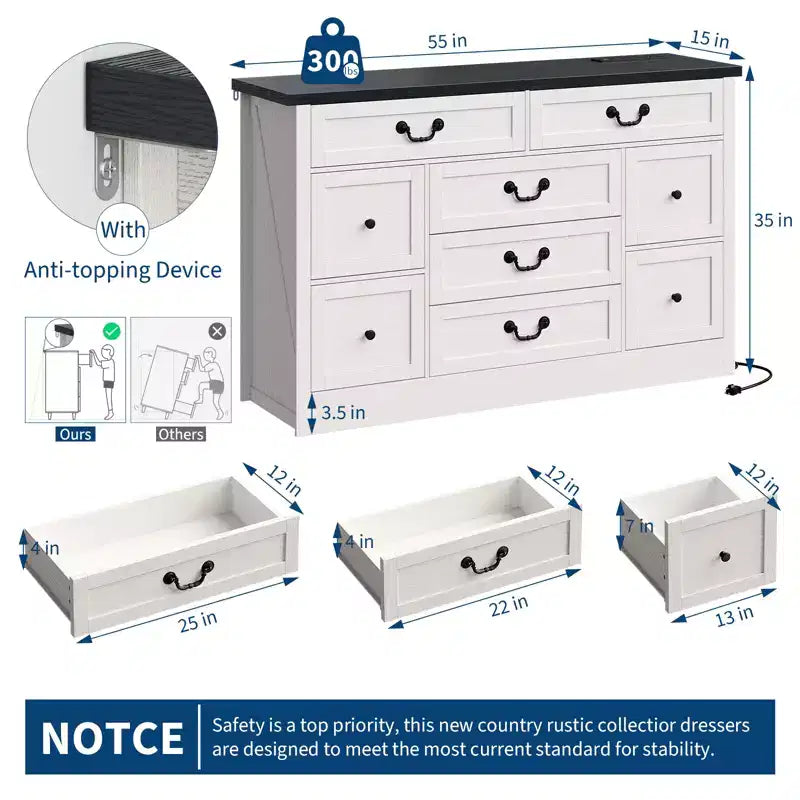 Cassettiera a 9 cassetti con maniglie in metallo – Struttura in legno, contenitore multiuso