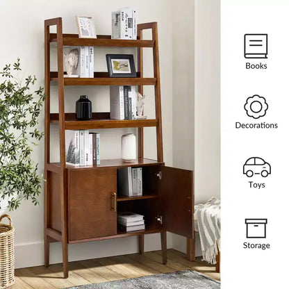 Libreria a scaletta in legno massiccio da 76'' con contenitore