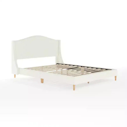 Letto a piattaforma imbottito Amelia con testiera curva e sponde imbottite