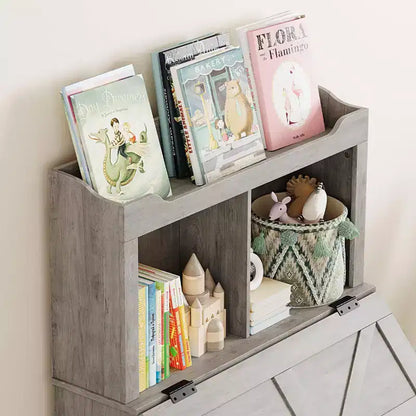 Libreria in legno per bambini con contenitore per giocattoli a coperchio apribile