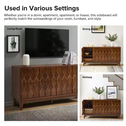 Rosalind 60 Credenza larga moderna con frontali delle ante a rilievo geometrico | KARAT HOME-WALNUT