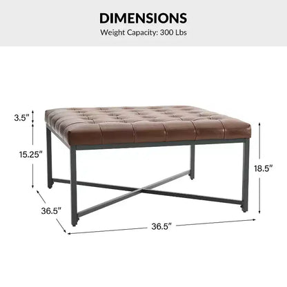 Panca in vera pelle con base in metallo a X