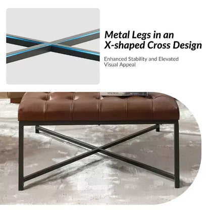 Panca in vera pelle con base in metallo a X