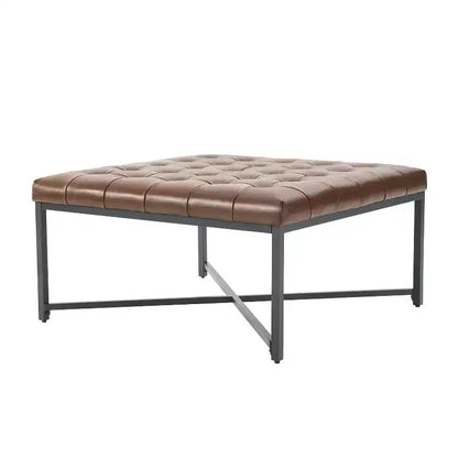Panca in vera pelle con base in metallo a X