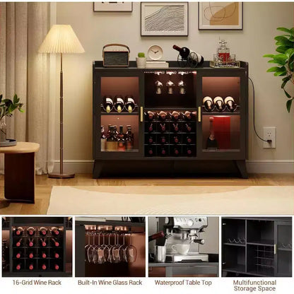 Mobile Bar con Luci LED – Credenza/Buffet da 120 cm con Ripiani