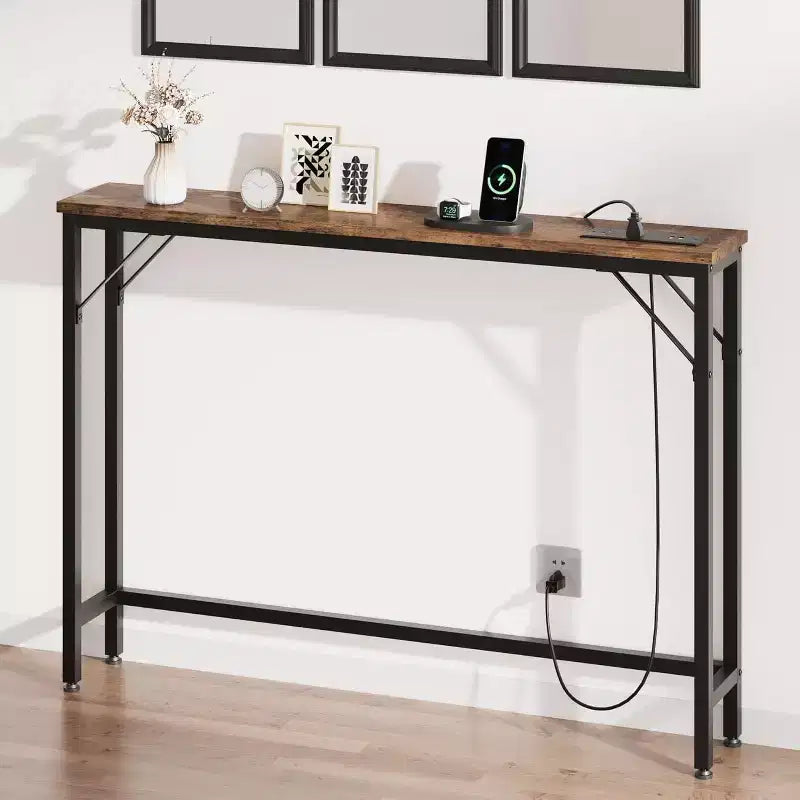 Tavolo Console da 39 Pollici con Prese di Corrente e Porte USB Integrate