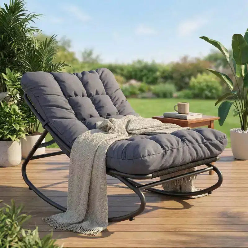 Sedia a dondolo Papasan da esterno con cuscino