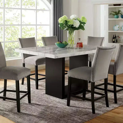 Tavolo da pranzo alto con piano in marmo da 70" – Bianco e nero
