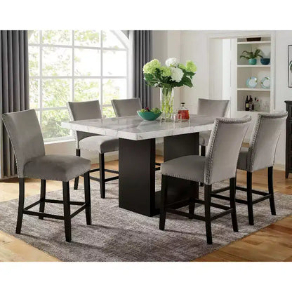 Tavolo da pranzo alto con piano in marmo da 70" – Bianco e nero