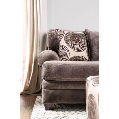 Divano a 3 posti in microfibra con struttura in legno e cuscini decorativi