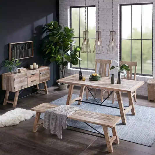 Ink+Ivy Sonoma Dining Bench Natural: Mid-Century Modern Pine & Metal Frame, Seats 2, 400lb Capacity