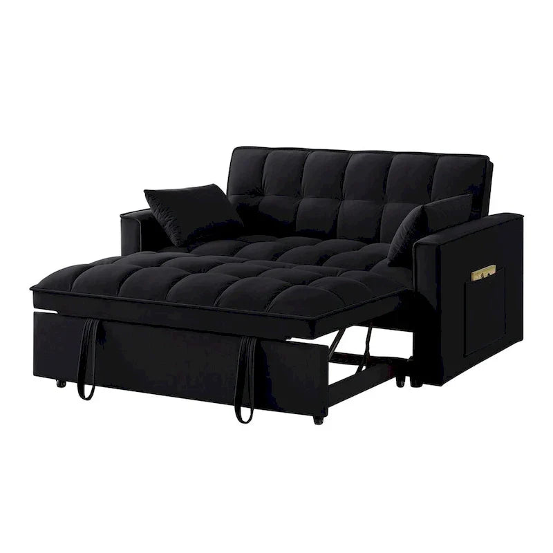 Divano Letto Estraibile 4-in-1 - Divanetto in Velluto - Divano Letto Convertibile con Schienale Reclinabile, 2 Tasche Laterali