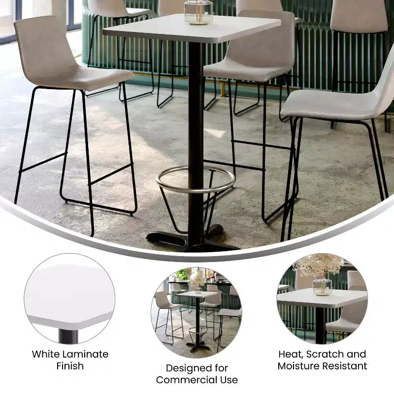 Set Tavolo Rettangolare Alto da Bar 24" x 30" con Poggiapiedi ad Anello