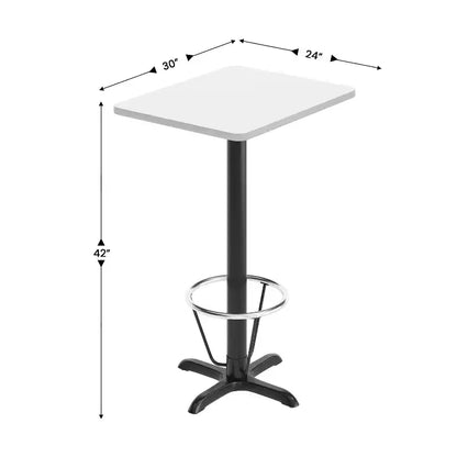 Set Tavolo Rettangolare Alto da Bar 24" x 30" con Poggiapiedi ad Anello