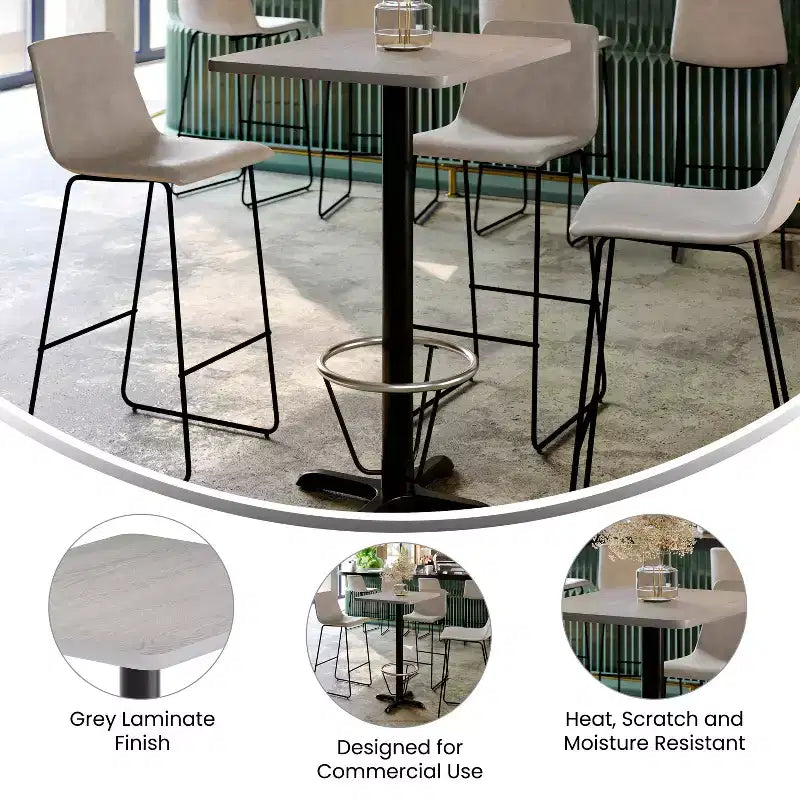Set Tavolo Rettangolare Alto da Bar 24" x 30" con Poggiapiedi ad Anello
