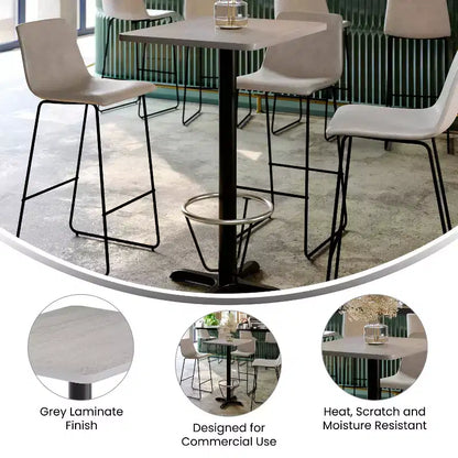 Set Tavolo Rettangolare Alto da Bar 24" x 30" con Poggiapiedi ad Anello