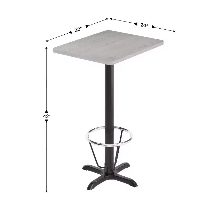 Set Tavolo Rettangolare Alto da Bar 24" x 30" con Poggiapiedi ad Anello